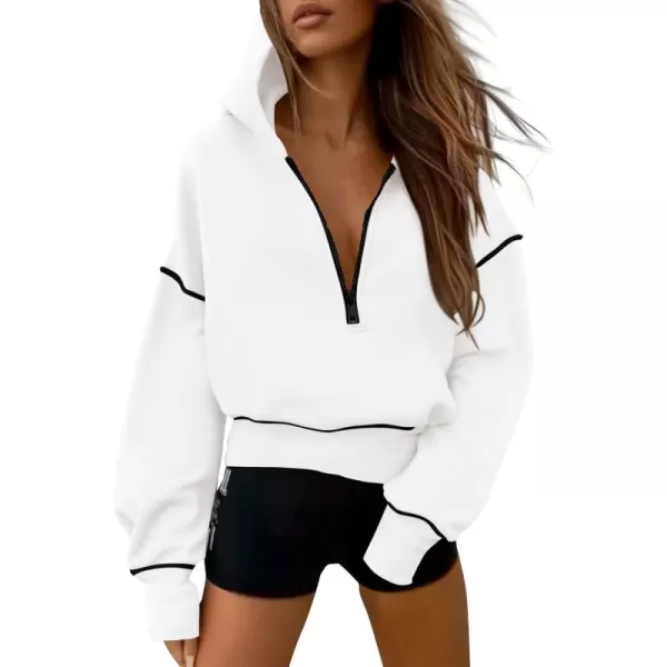 PRETTYGARDEN Womens Hooded Sweatshirts Long Sleeve Half Zip Cropped Hoodie Pullover Fall Fashion ClothesWhite