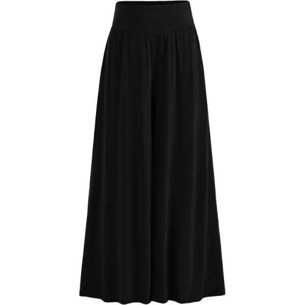 PRETTYGARDEN Womens Summer Wide Leg Trouser Pants Casual High Waisted Flowy Palazzo Lounge Pant with PocketsBlack