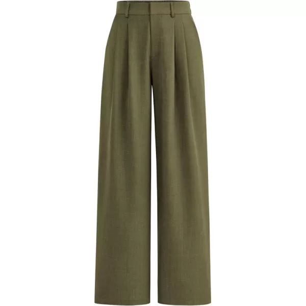 PRETTYGARDEN Womens Summer Work Pants Elastic High Waisted Straight Leg Business Casual Dressy Trousers Slacks with PocketsArmy Green