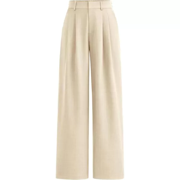 PRETTYGARDEN Womens Summer Work Pants Elastic High Waisted Straight Leg Business Casual Dressy Trousers Slacks with PocketsBeige
