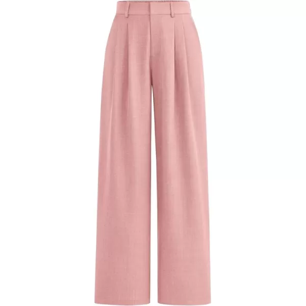 PRETTYGARDEN Womens Summer Work Pants Elastic High Waisted Straight Leg Business Casual Dressy Trousers Slacks with PocketsPink