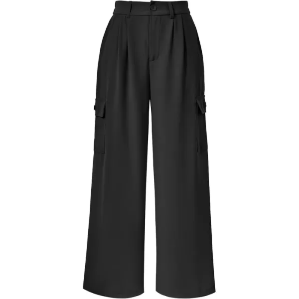 PRETTYGARDEN Womens Wide Leg Cargo Pants High Waist Business Casual Trousers Pant with PocketsBlack
