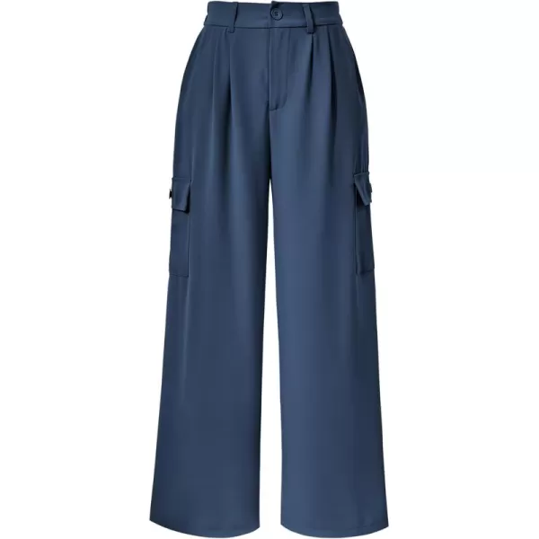 PRETTYGARDEN Womens Wide Leg Cargo Pants High Waist Business Casual Trousers Pant with PocketsBlue