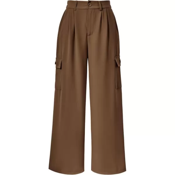 PRETTYGARDEN Womens Wide Leg Cargo Pants High Waist Business Casual Trousers Pant with PocketsBrown