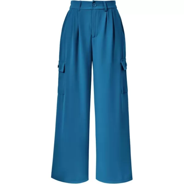 PRETTYGARDEN Womens Wide Leg Cargo Pants High Waist Business Casual Trousers Pant with PocketsDenim Blue