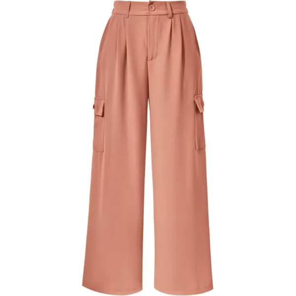 PRETTYGARDEN Womens Wide Leg Cargo Pants High Waist Business Casual Trousers Pant with PocketsOrange Pink