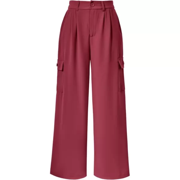 PRETTYGARDEN Womens Wide Leg Cargo Pants High Waist Business Casual Trousers Pant with PocketsRose Red