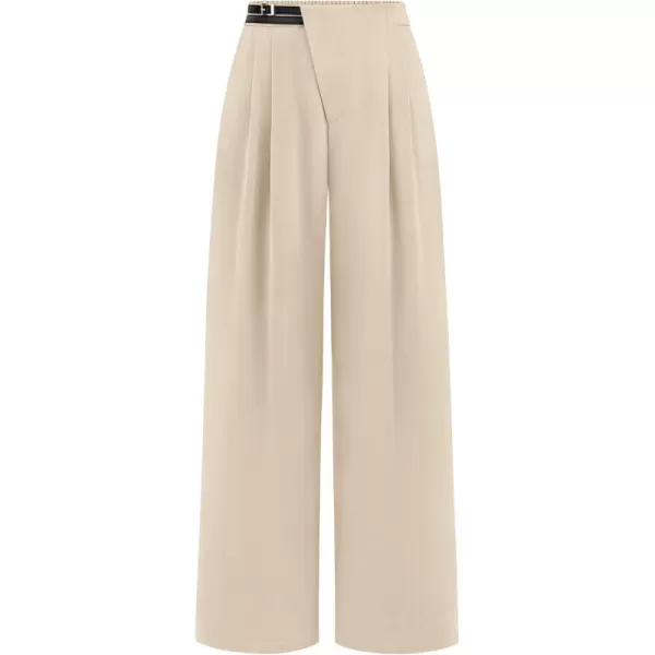 PRETTYGARDEN Womens Wide Leg Pants Dressy High Waisted Business Casual Work Office Suit Palazzo Pant TrousersBeige