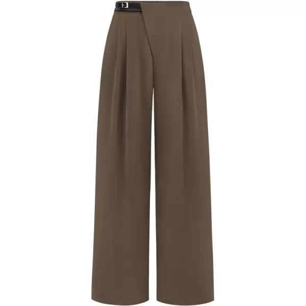 PRETTYGARDEN Womens Wide Leg Pants Dressy High Waisted Business Casual Work Office Suit Palazzo Pant TrousersBrown
