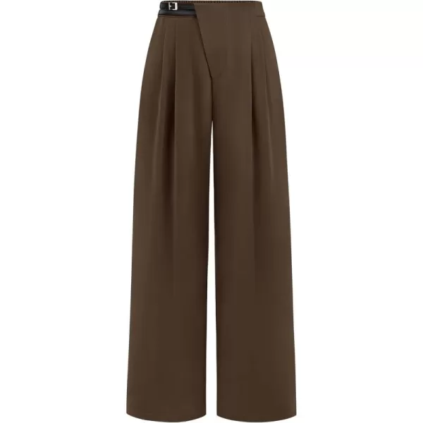 PRETTYGARDEN Womens Wide Leg Pants Dressy High Waisted Business Casual Work Office Suit Palazzo Pant TrousersCoffee