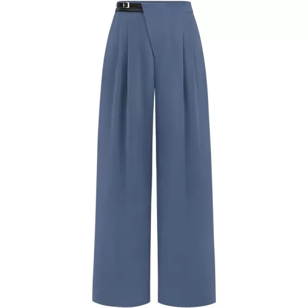 PRETTYGARDEN Womens Wide Leg Pants Dressy High Waisted Business Casual Work Office Suit Palazzo Pant TrousersGrey Blue