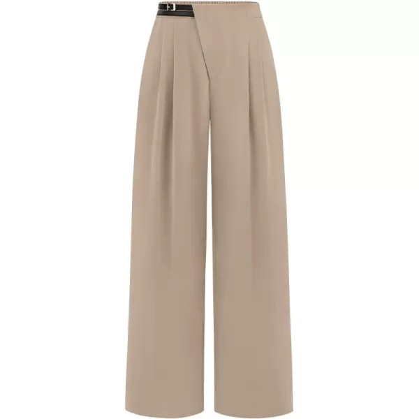 PRETTYGARDEN Womens Wide Leg Pants Dressy High Waisted Business Casual Work Office Suit Palazzo Pant TrousersLight Khaki