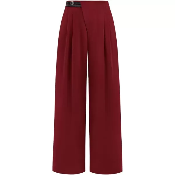 PRETTYGARDEN Womens Wide Leg Pants Dressy High Waisted Business Casual Work Office Suit Palazzo Pant TrousersWine Red