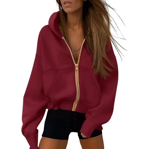 PRETTYGARDEN Womens Zip Up Hoodie Sweatshirt Y2K Fall Fashion Clothes Long Sleeve Loose Fit Pockets Casual Trendy JacketWine Red
