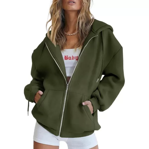 PRETTYGARDEN Womens Zip Up Y2K Hoodies Casual Long Sleeve Track Jackets With PocketsArmy Green
