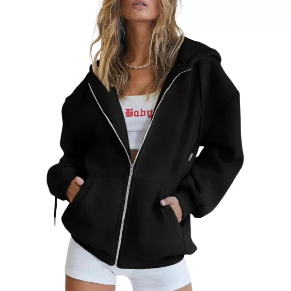 PRETTYGARDEN Womens Zip Up Y2K Hoodies Casual Long Sleeve Track Jackets With PocketsBlack