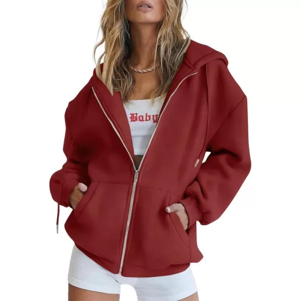 PRETTYGARDEN Womens Zip Up Y2K Hoodies Casual Long Sleeve Track Jackets With PocketsBrown Red