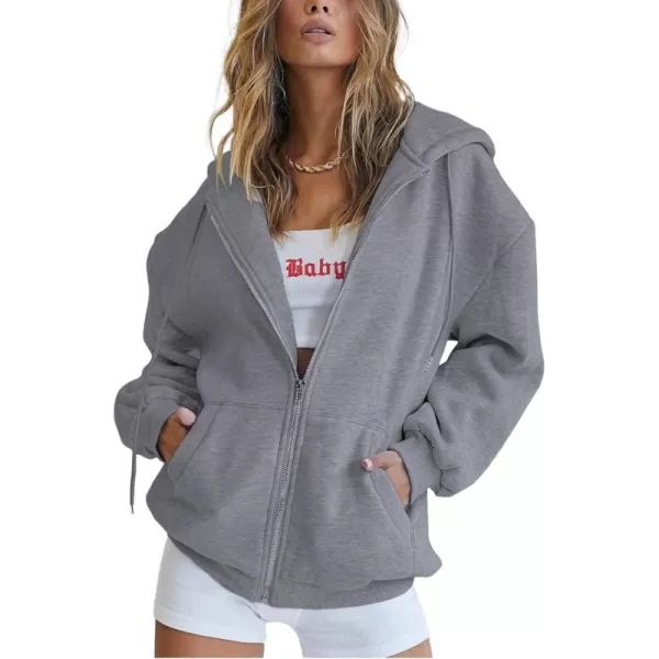 PRETTYGARDEN Womens Zip Up Y2K Hoodies Casual Long Sleeve Track Jackets With PocketsDark Grey