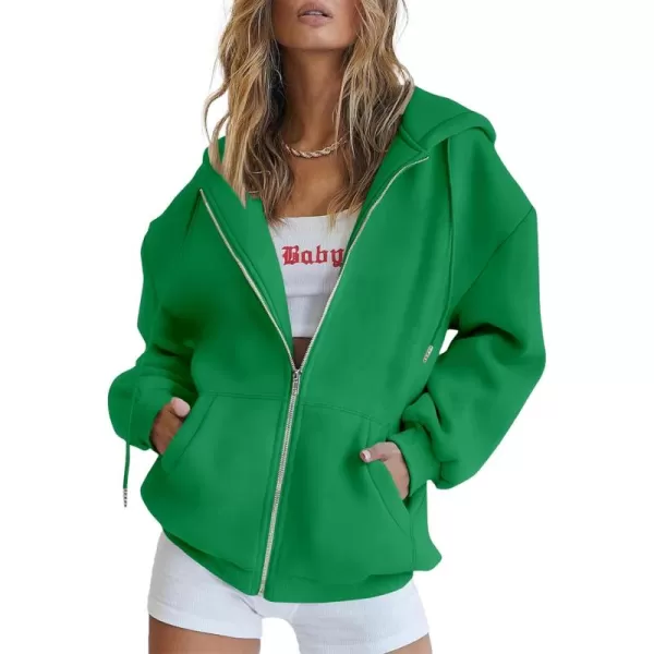 PRETTYGARDEN Womens Zip Up Y2K Hoodies Casual Long Sleeve Track Jackets With PocketsGreen