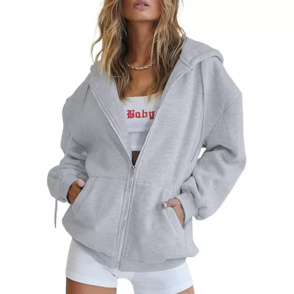 PRETTYGARDEN Womens Zip Up Y2K Hoodies Casual Long Sleeve Track Jackets With PocketsGrey