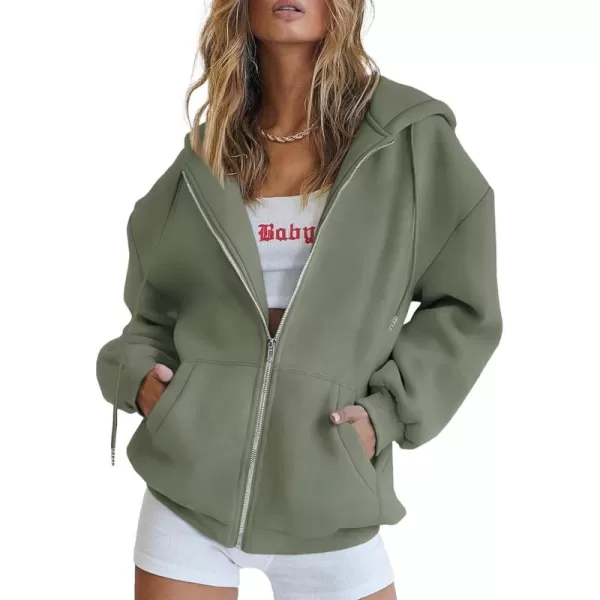 PRETTYGARDEN Womens Zip Up Y2K Hoodies Casual Long Sleeve Track Jackets With PocketsGrey Green