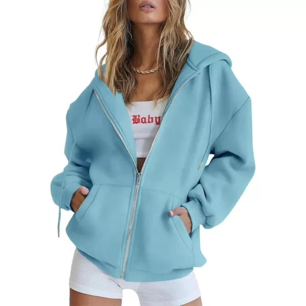 PRETTYGARDEN Womens Zip Up Y2K Hoodies Casual Long Sleeve Track Jackets With PocketsLake Blue