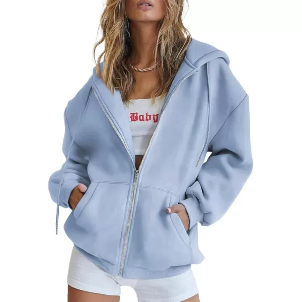 PRETTYGARDEN Womens Zip Up Y2K Hoodies Casual Long Sleeve Track Jackets With PocketsLight Blue