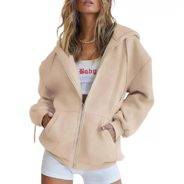 PRETTYGARDEN Womens Zip Up Y2K Hoodies Casual Long Sleeve Track Jackets With PocketsLight Khaki