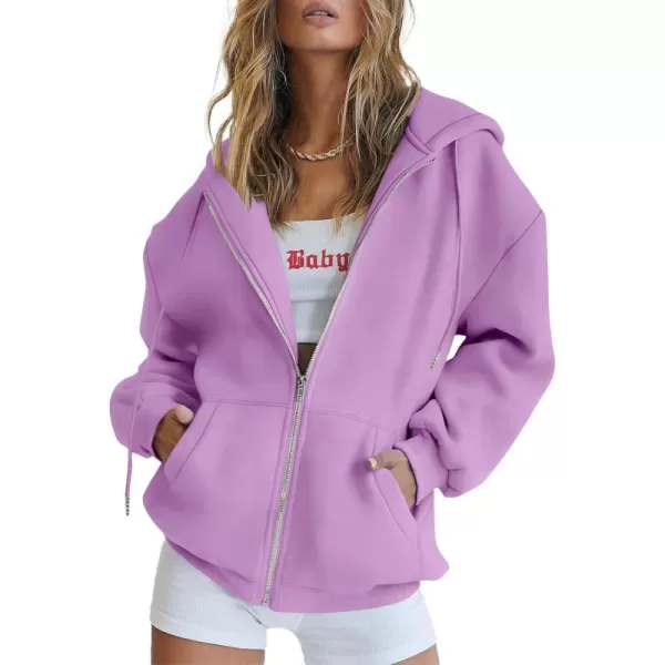 PRETTYGARDEN Womens Zip Up Y2K Hoodies Casual Long Sleeve Track Jackets With PocketsLight Purple
