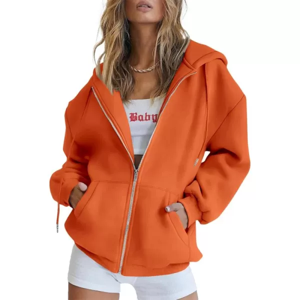 PRETTYGARDEN Womens Zip Up Y2K Hoodies Casual Long Sleeve Track Jackets With PocketsOrange