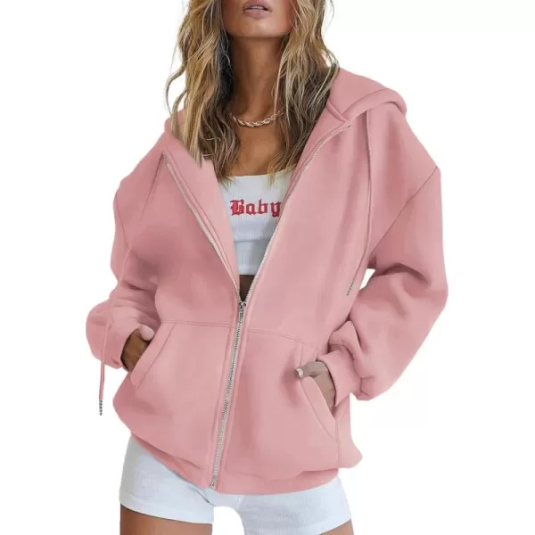 PRETTYGARDEN Womens Zip Up Y2K Hoodies Casual Long Sleeve Track Jackets With PocketsPink