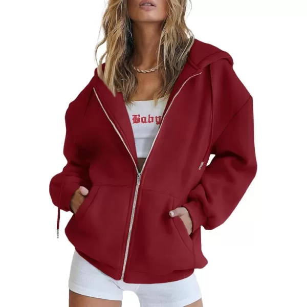 PRETTYGARDEN Womens Zip Up Y2K Hoodies Casual Long Sleeve Track Jackets With PocketsRed