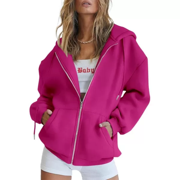PRETTYGARDEN Womens Zip Up Y2K Hoodies Casual Long Sleeve Track Jackets With PocketsRose Red