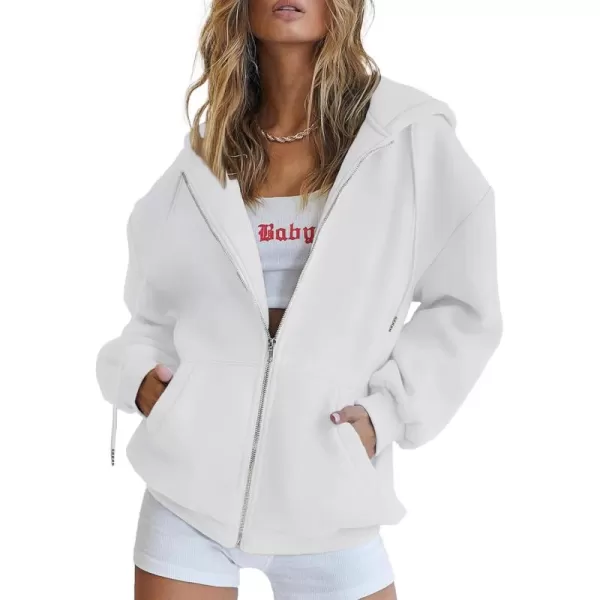 PRETTYGARDEN Womens Zip Up Y2K Hoodies Casual Long Sleeve Track Jackets With PocketsWhite