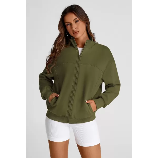 PRETTYGARDEN Womens 2024 Fall Fashion Full Zip Up Sweatshirt Long Sleeve Loose Fit Trendy Casual Jacket with PocketsArmy Green