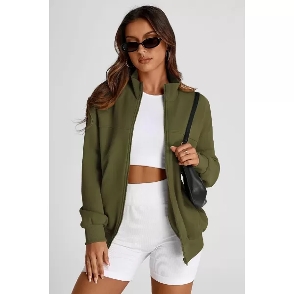 PRETTYGARDEN Womens 2024 Fall Fashion Full Zip Up Sweatshirt Long Sleeve Loose Fit Trendy Casual Jacket with PocketsArmy Green