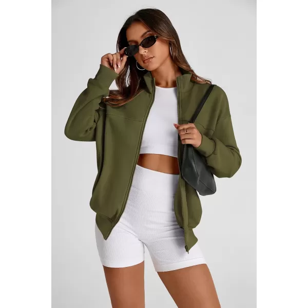 PRETTYGARDEN Womens 2024 Fall Fashion Full Zip Up Sweatshirt Long Sleeve Loose Fit Trendy Casual Jacket with PocketsArmy Green