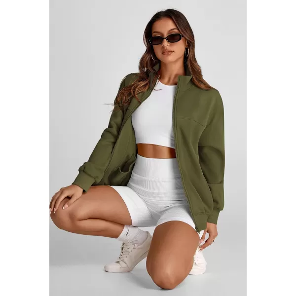 PRETTYGARDEN Womens 2024 Fall Fashion Full Zip Up Sweatshirt Long Sleeve Loose Fit Trendy Casual Jacket with PocketsArmy Green