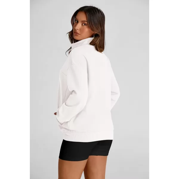 PRETTYGARDEN Womens 2024 Fall Fashion Full Zip Up Sweatshirt Long Sleeve Loose Fit Trendy Casual Jacket with PocketsBeige White