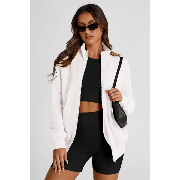 PRETTYGARDEN Womens 2024 Fall Fashion Full Zip Up Sweatshirt Long Sleeve Loose Fit Trendy Casual Jacket with PocketsBeige White