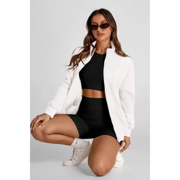 PRETTYGARDEN Womens 2024 Fall Fashion Full Zip Up Sweatshirt Long Sleeve Loose Fit Trendy Casual Jacket with PocketsBeige White