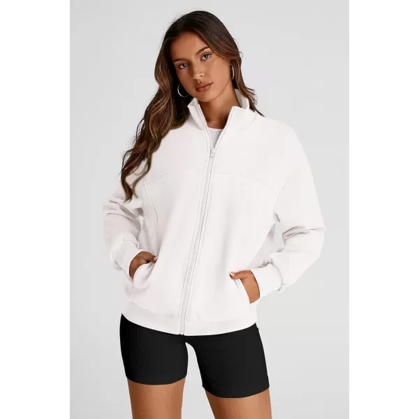 PRETTYGARDEN Womens 2024 Fall Fashion Full Zip Up Sweatshirt Long Sleeve Loose Fit Trendy Casual Jacket with PocketsBeige White