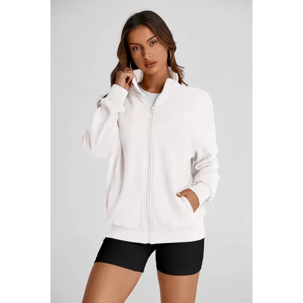PRETTYGARDEN Womens 2024 Fall Fashion Full Zip Up Sweatshirt Long Sleeve Loose Fit Trendy Casual Jacket with PocketsBeige White