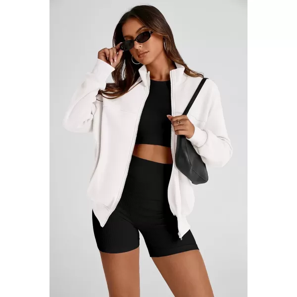 PRETTYGARDEN Womens 2024 Fall Fashion Full Zip Up Sweatshirt Long Sleeve Loose Fit Trendy Casual Jacket with PocketsBeige White
