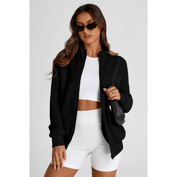 PRETTYGARDEN Womens 2024 Fall Fashion Full Zip Up Sweatshirt Long Sleeve Loose Fit Trendy Casual Jacket with PocketsBlack