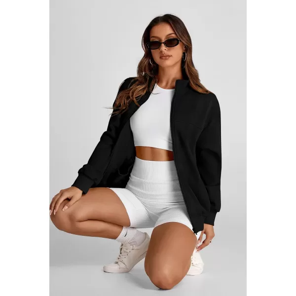 PRETTYGARDEN Womens 2024 Fall Fashion Full Zip Up Sweatshirt Long Sleeve Loose Fit Trendy Casual Jacket with PocketsBlack