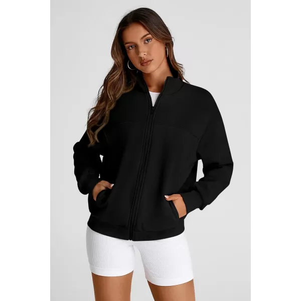 PRETTYGARDEN Womens 2024 Fall Fashion Full Zip Up Sweatshirt Long Sleeve Loose Fit Trendy Casual Jacket with PocketsBlack