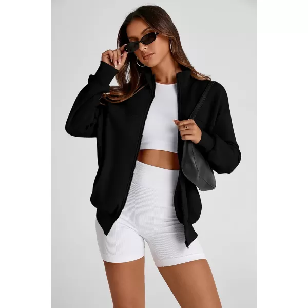 PRETTYGARDEN Womens 2024 Fall Fashion Full Zip Up Sweatshirt Long Sleeve Loose Fit Trendy Casual Jacket with PocketsBlack