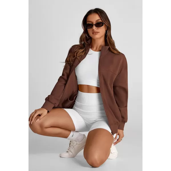 PRETTYGARDEN Womens 2024 Fall Fashion Full Zip Up Sweatshirt Long Sleeve Loose Fit Trendy Casual Jacket with PocketsBrown