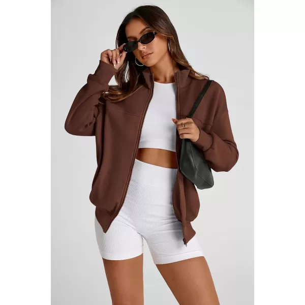 PRETTYGARDEN Womens 2024 Fall Fashion Full Zip Up Sweatshirt Long Sleeve Loose Fit Trendy Casual Jacket with PocketsBrown